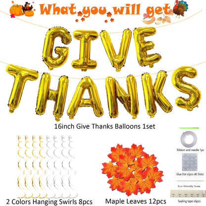 Pardi Give Thanks Banner Balloons 16in Gold Thanksgiving Party Decor Maple Leaf