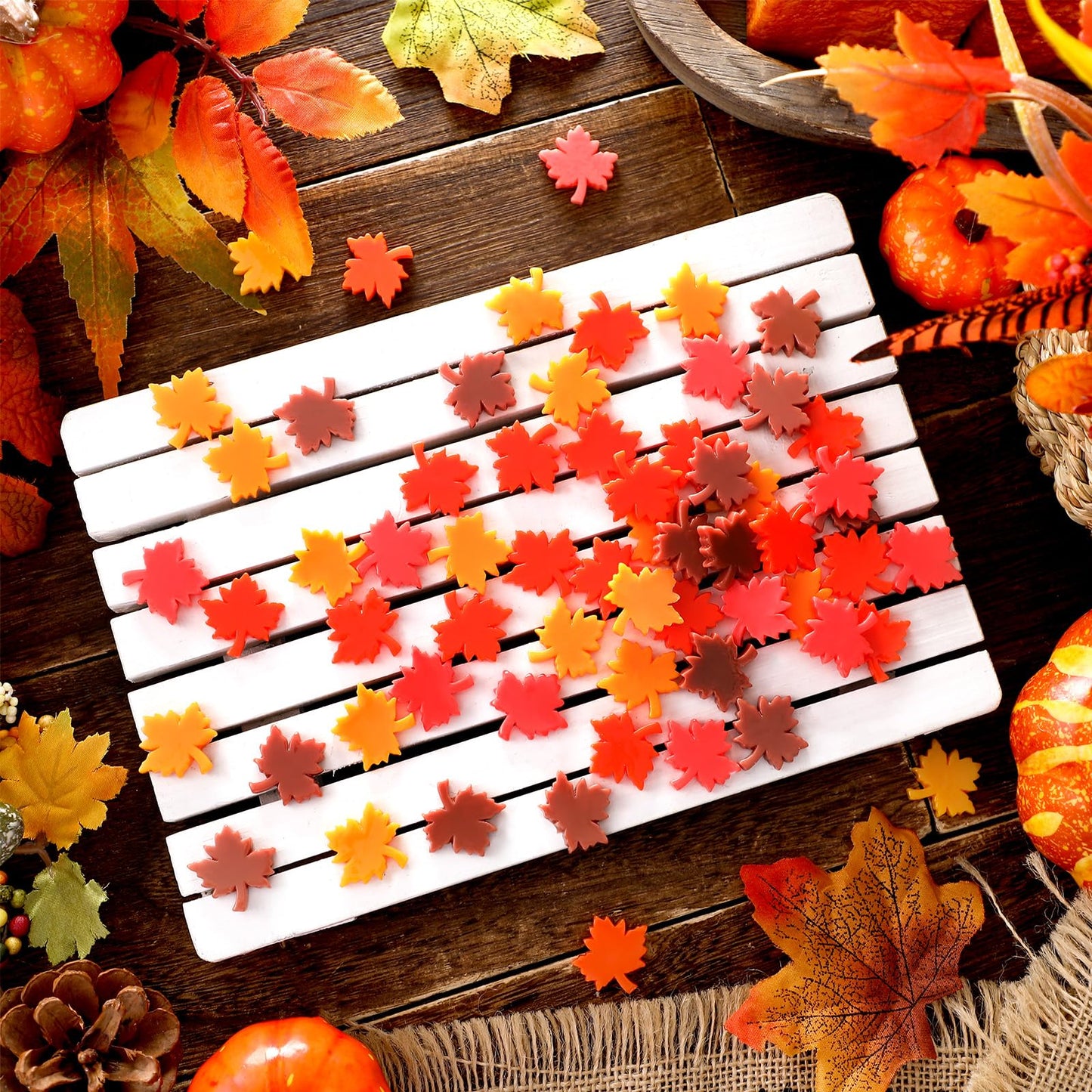 Soulchen 100 Pcs Mini Resin Maple Leaf Figurines Fall Yellow Orange Red