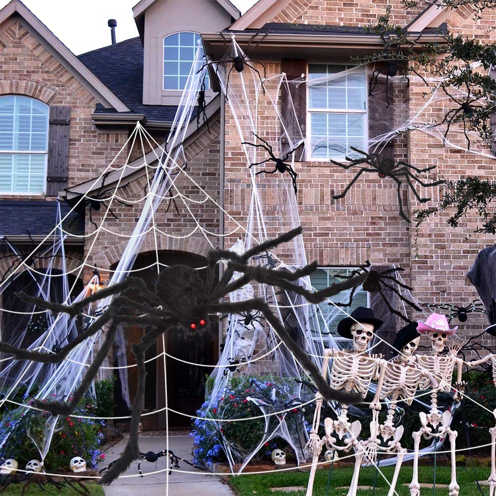 OCATO 200" Halloween Spider Web + 59" Giant Spider Decorations Black