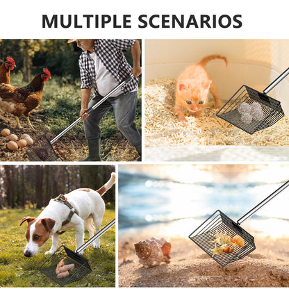 MENGBEI Chicken Poop Scooper Stainless Steel 15-54" Telescoping Handle 8" Wide
