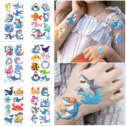 SBOBUY Shark Temporary Tattoos 10 Sheets Birthday Party Supplies Green