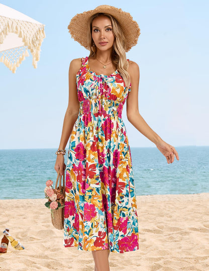 Kate Kasin Womens Floral Wedding Guest Dress Sleeveless Blue Leaves Size M