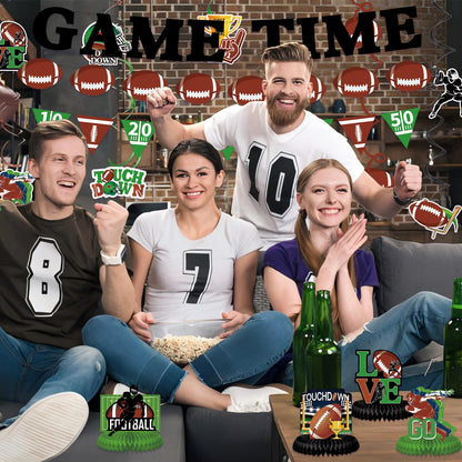 Koeilay Game Time Football Banner & Decorations Green Brown Party Supplies