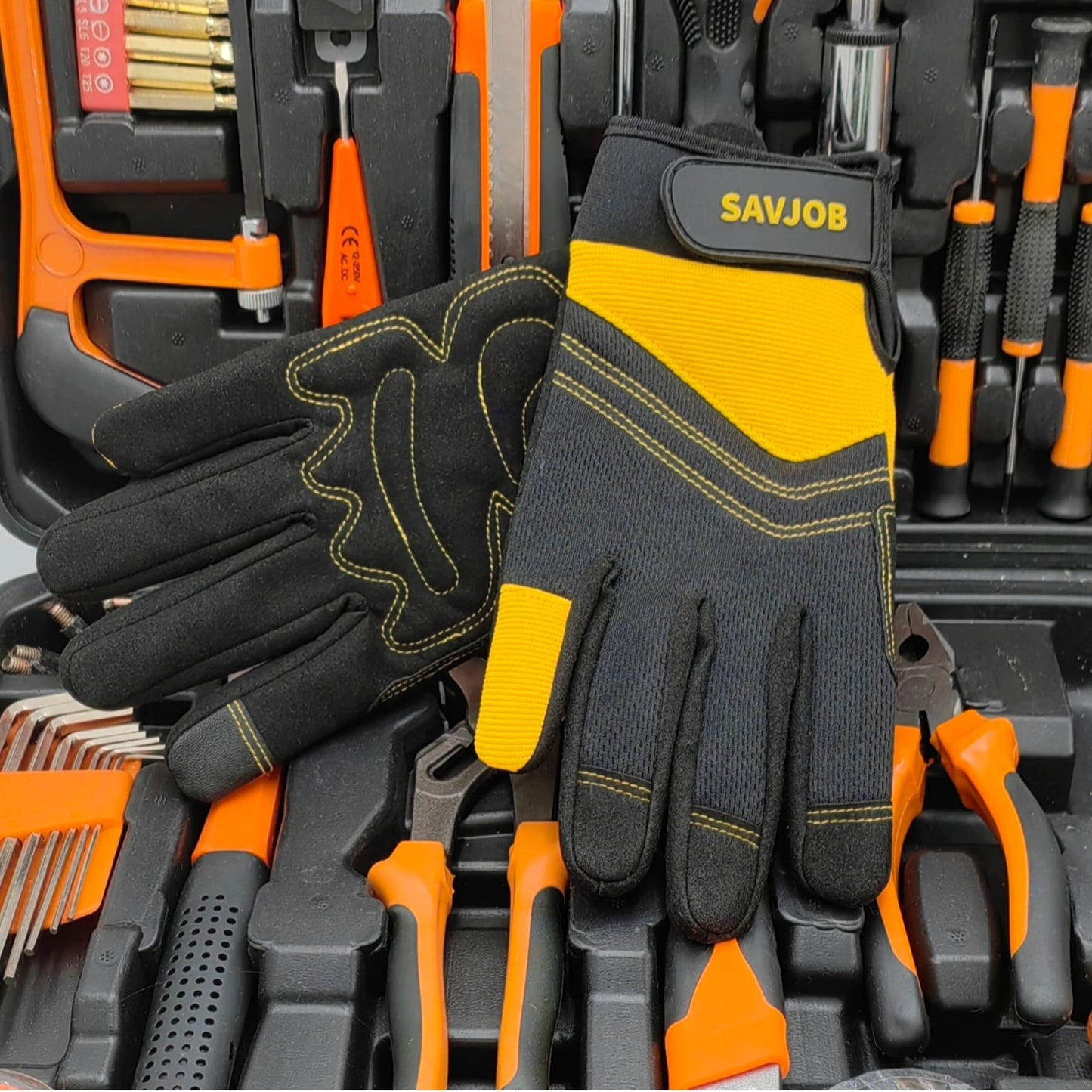 SAVJOB Women's Light-Duty Work Gloves Faux Leather Yellow Size Small
