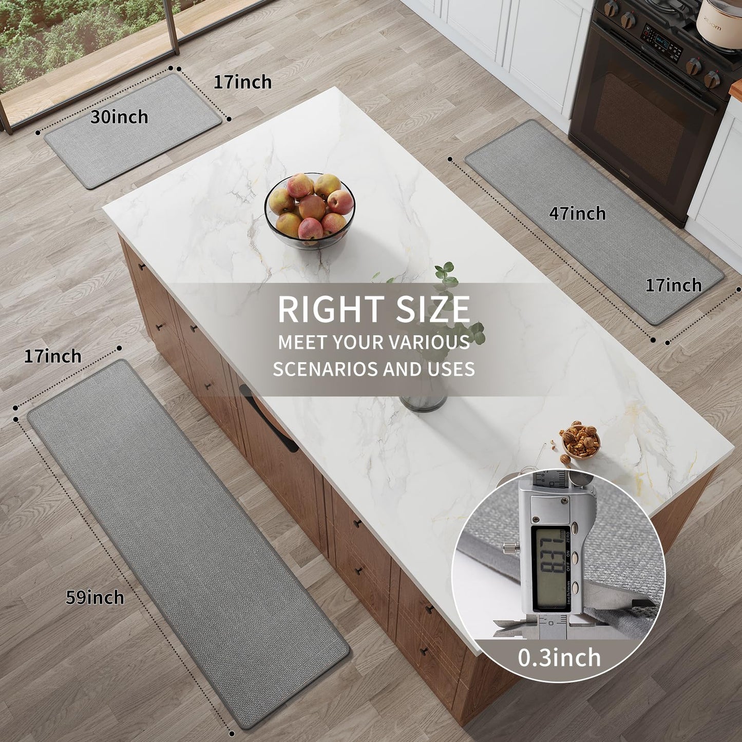 YDKGL Kitchen Rug Mat Non Slip Washable Gray Braided 17x47