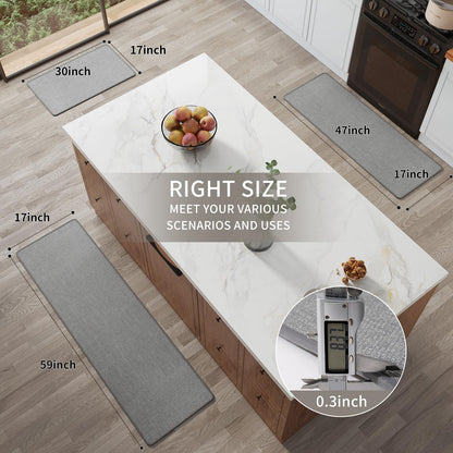 YDKGL Kitchen Rug Mat Non Slip Washable Gray Braided 17x47