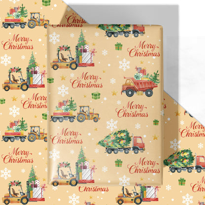 WRAPLULU Christmas Truck Wrapping Paper 4 Jumbo Sheets 28x40in Yellow