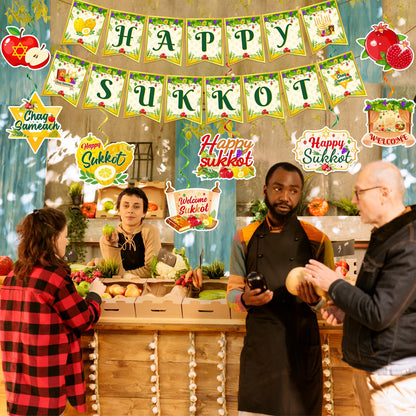 Sukkot Decorations Hanging Swirls Happy Sukkot Banner Ceiling Decor