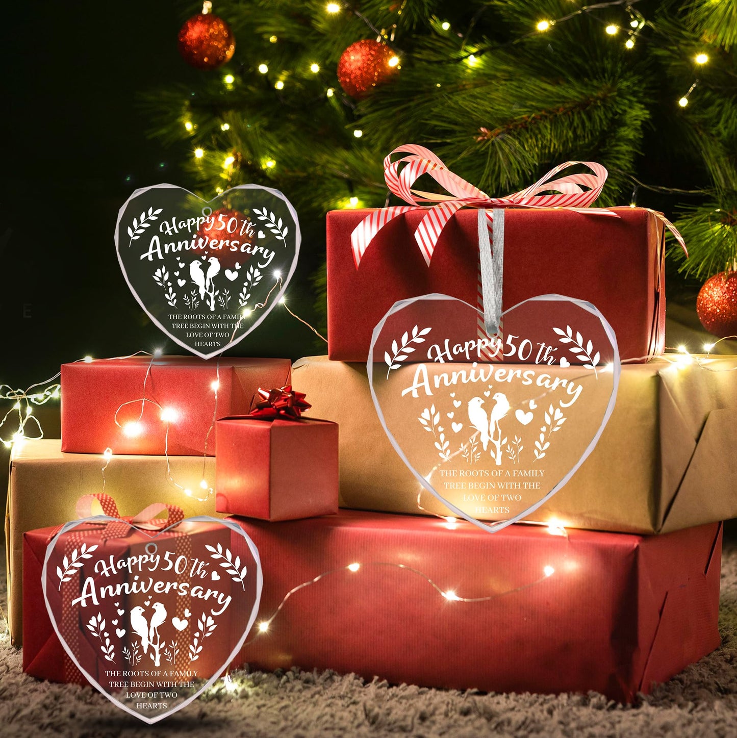 Vorruil Baby First 50th Anniversary Gift Heart Glass Tree Decoration