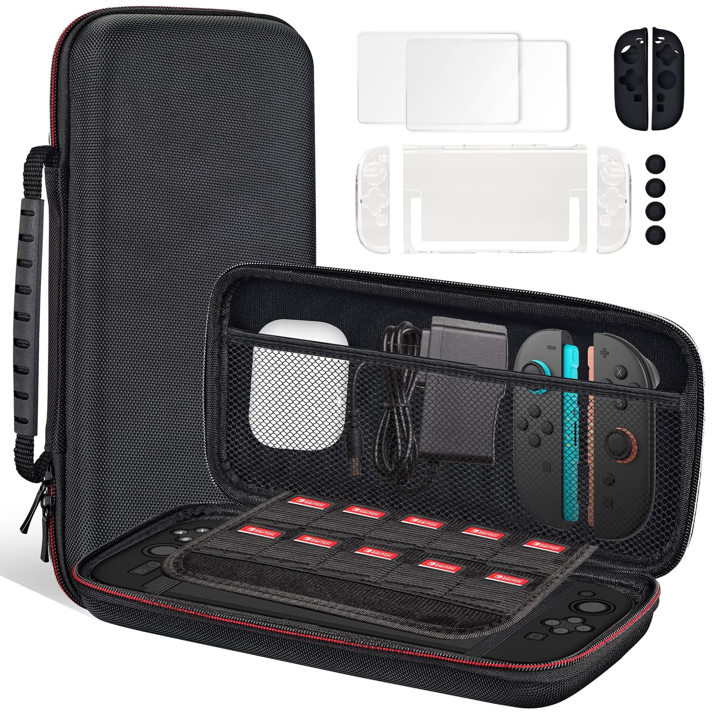 OSYROY Switch 2 Carrying Case 10 Game Slots Screen Protectors Hard Shell Black