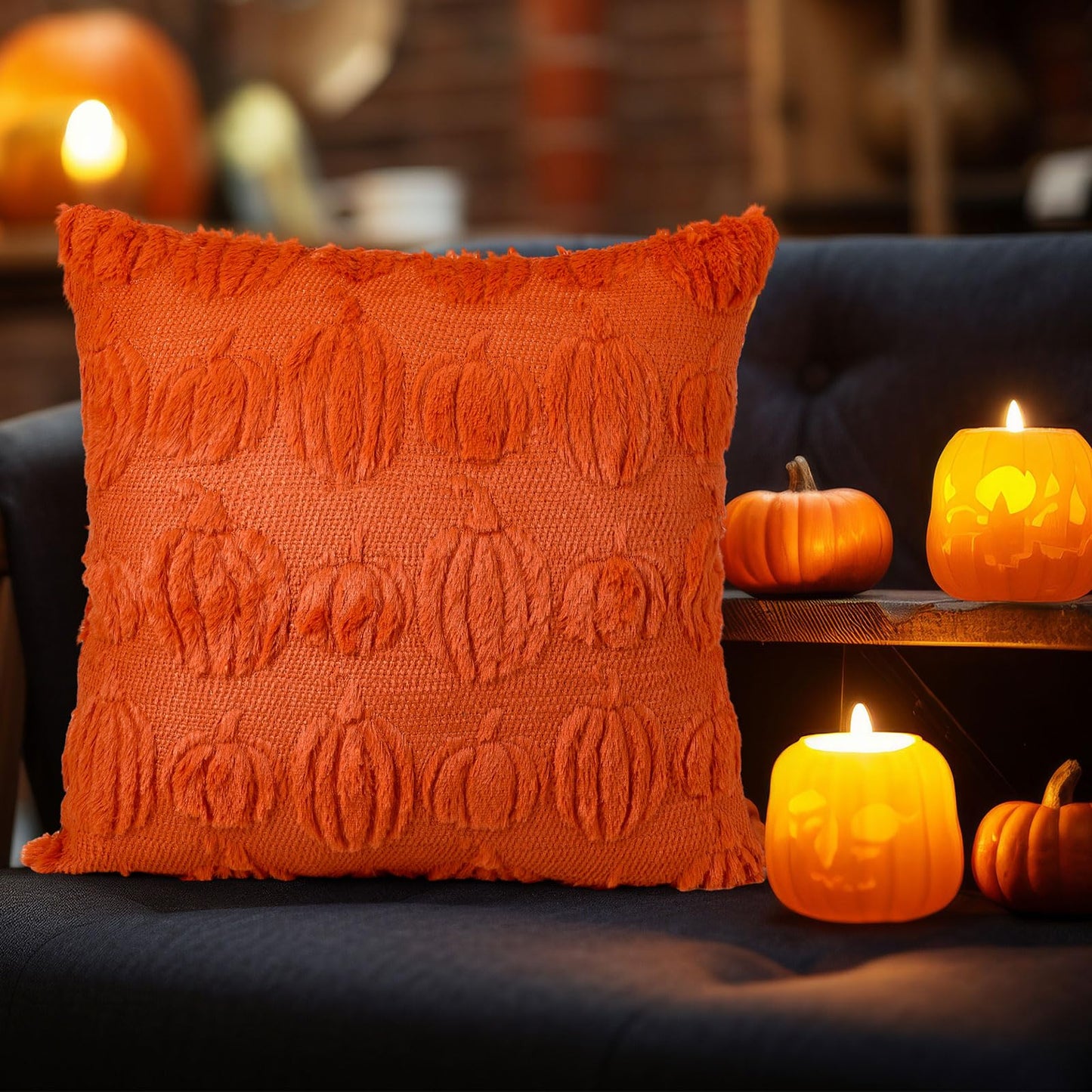 HunnmingRe 2 Pc Pumpkin Throw Pillow Covers 18x18 Orange Autumn Decor