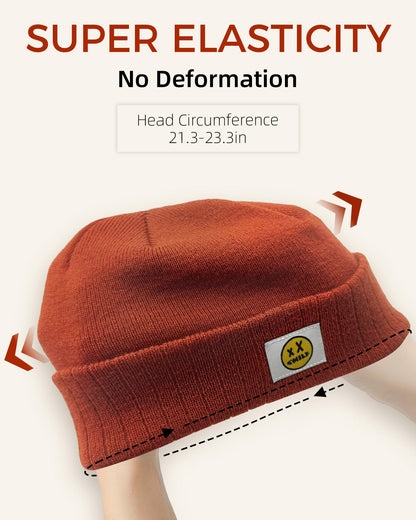 XMMAXFLOW Thick Knitted Winter Beanie Hat Cuffed Skull Cap Dark Orange