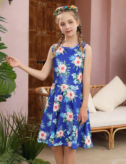 Ahegao Hawaiian Flower Girls Dress Lace 3D Flower Blue Pink Green Size 10