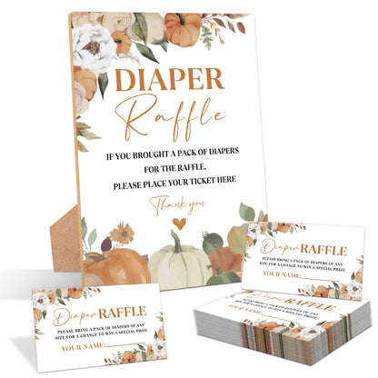 Serach Little Pumpkin Baby Shower Diaper Raffle Sign with Stand & 50 Tickets