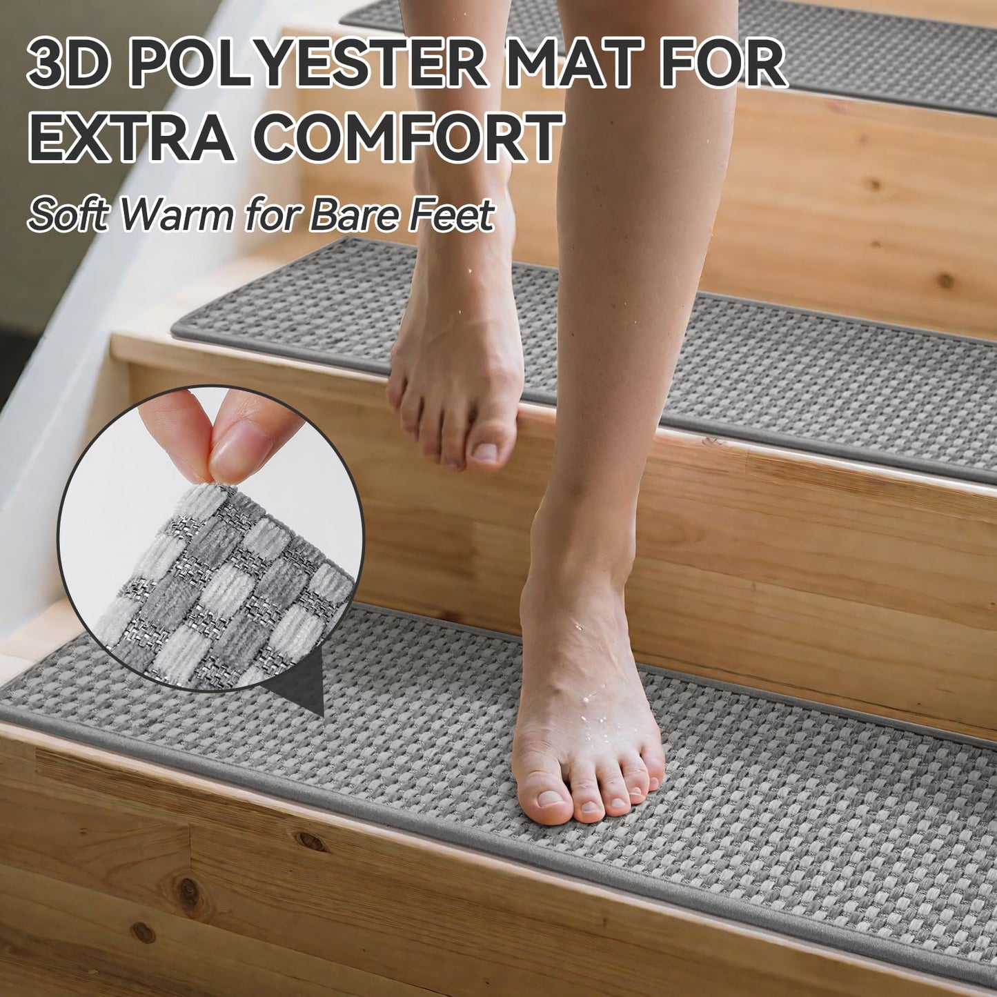 YDKGL 4PC Non-Slip Peel & Stick Stair Treads 8x30 Brown Chenille