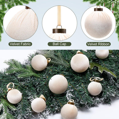 HyDren 24Pcs Beige Velvet Shatterproof Christmas Ornaments Balls 3.15,2.76,2.36"