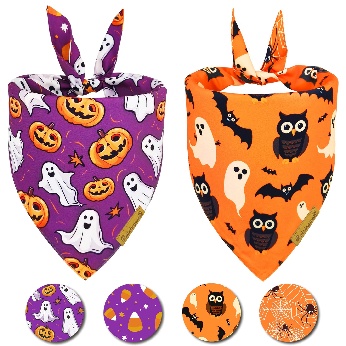 Raisingwell Dog Bandana Halloween N.Helloween 1 Pack Size Large
