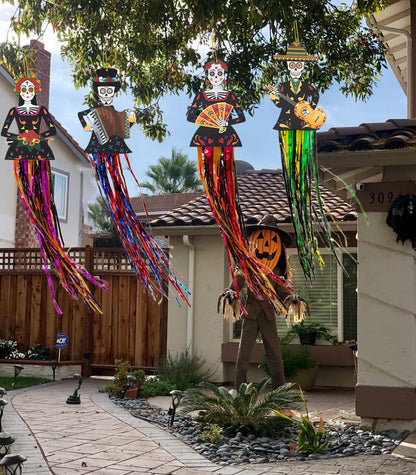 Aovaely 4PCS Day of the Dead Sugar Skull Hanging Decorations Dia De Los Muertos