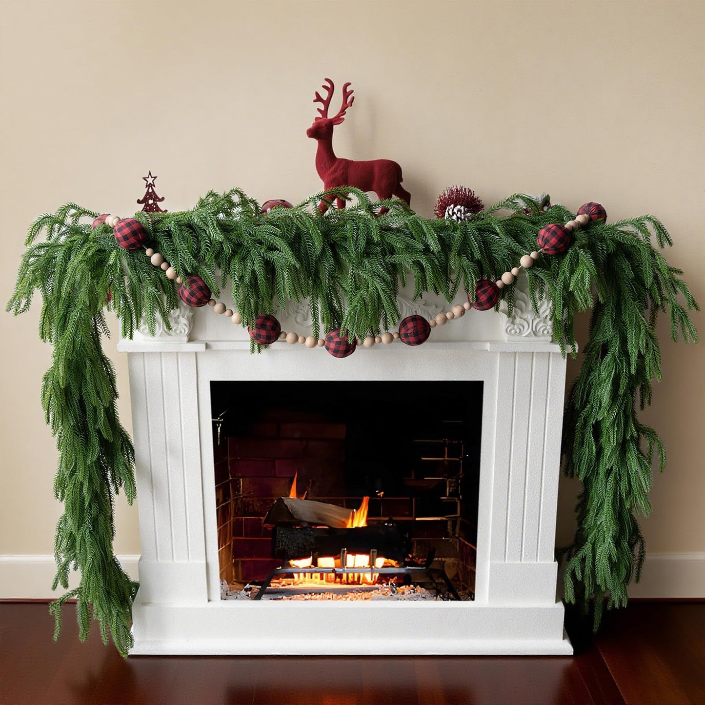 Gixie Home 2Pcs 6Ft Artificial Norfolk Pine Garland Green Plastic