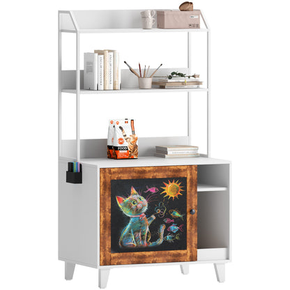 Graffiti with 2 storage racks and 1 door cat litter box shell, hidden cat litter box with rack shell furniture white