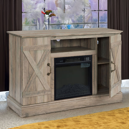 Farmhouse Classic Media TV Stand Antique Entertainment Console with 18" Electric Fireplace Insert for TV up to 50" with Open