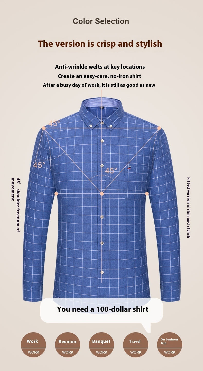Men's Cotton Plaid Long Sleeve Oxford Shirt