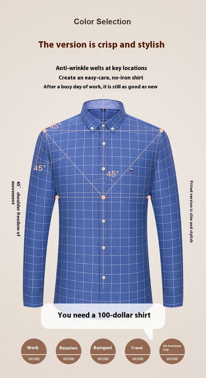 Men's Cotton Plaid Long Sleeve Oxford Shirt