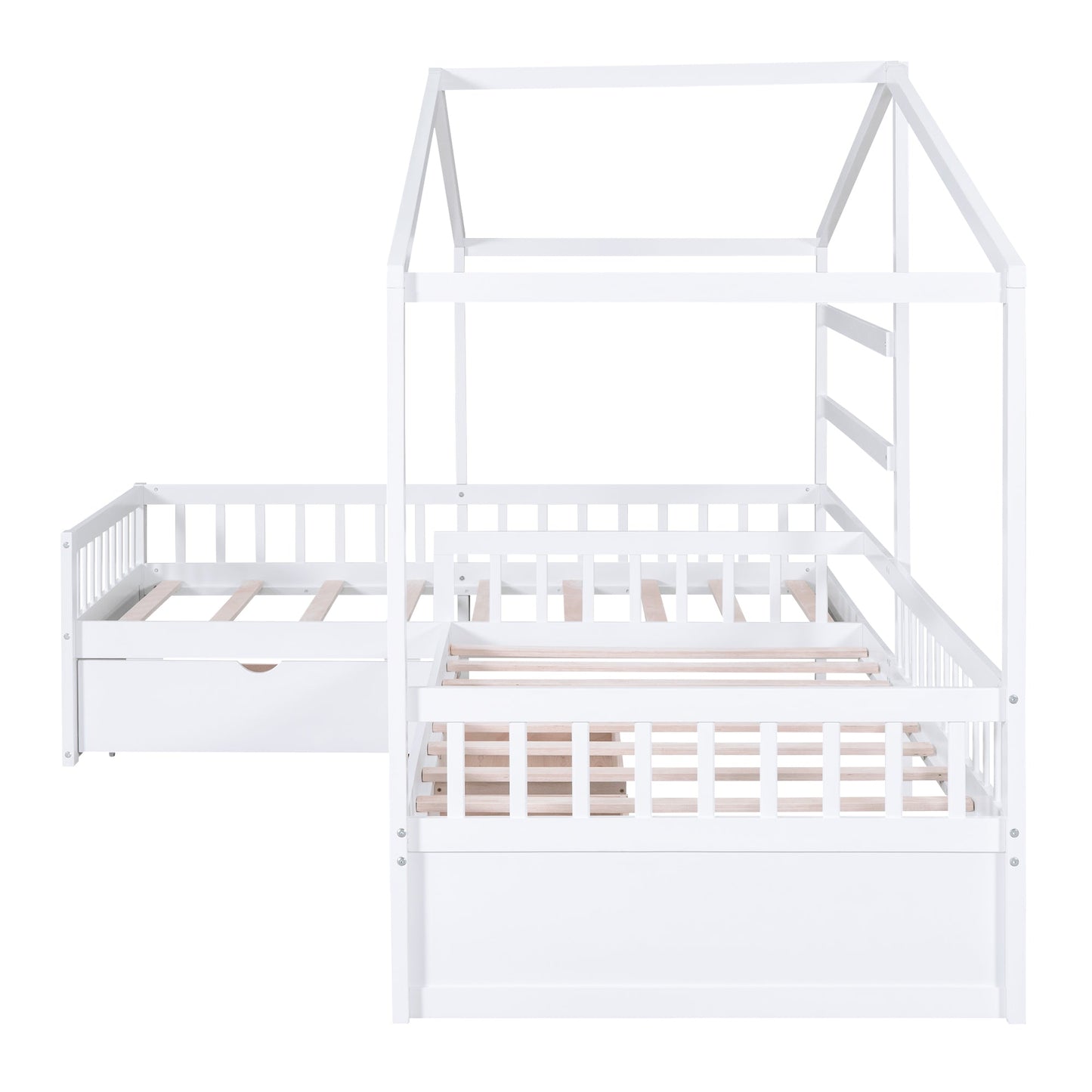 Twin Size House Platform Bed with Three Storage Drawers White