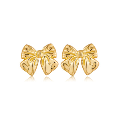 Euro-American Bow Earrings, 18K Copper Plating