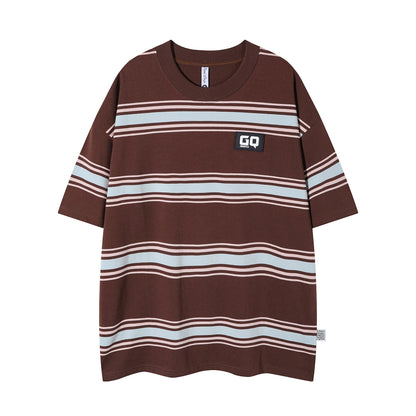 Vintage Stripe Niche Couple Loose Half Sleeve Top