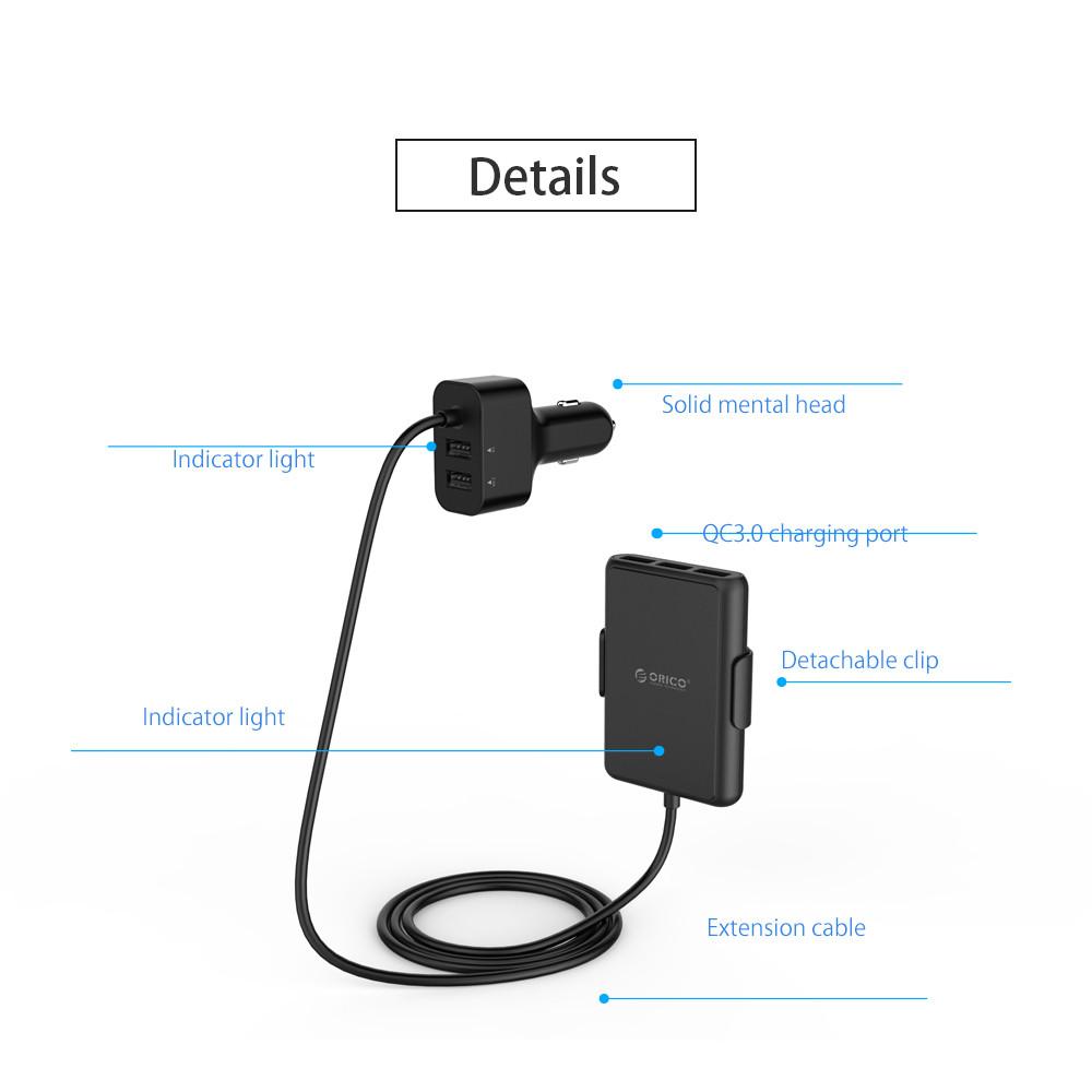 ORICO UCP-5P Portable 52W Car Charger with Expander Quick Charge 3.0 Car Charger 5 Porst for Your needs MPV Car