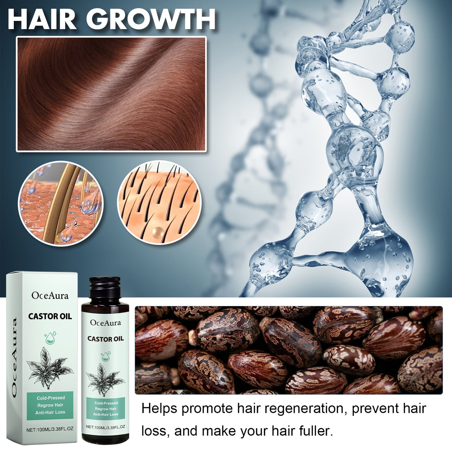 Castor Oil, Moisturize And Strengthen Hair Care Solid Hair Thick Hair Care Oil