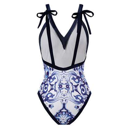 Two-piece one-piece swimsuit with skirt
