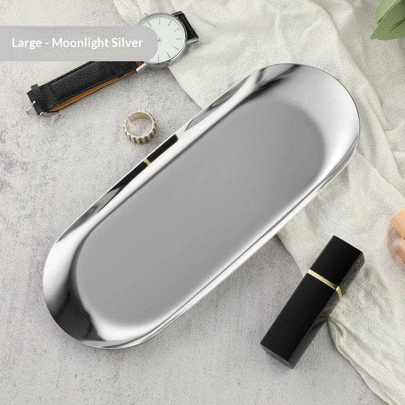 High-end Plate In Instagram Style Oval Stainless Steel Gold Mini Jewelry Tray Small Serving Tray