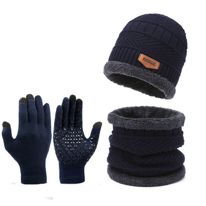 Men's Winter Scarf Gloves Hat Three-piece Set