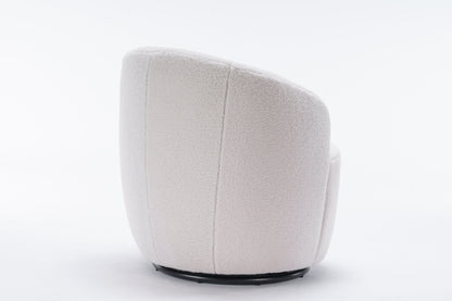 Teddy Fabric Swivel Accent Armchair Barrel Chair With Black Powder Coating Metal Ring Ivory White