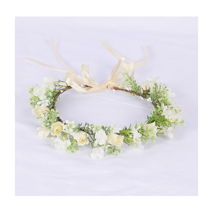 Spring flower wreath fresh simulation flower headdress green plants flowers wedding flower wreath