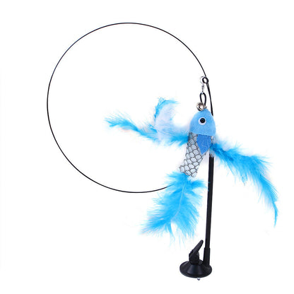Suction cup cat toy stick that can be attached and held with steel wire multi head interchangeable cat toy and pet supplies
