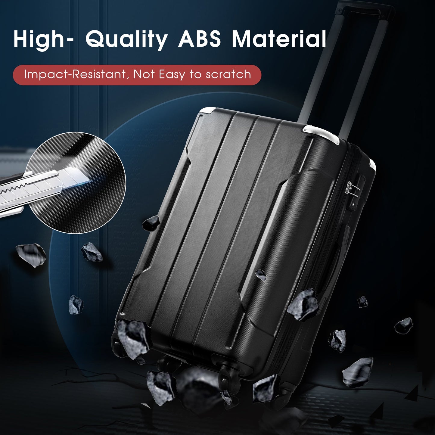 Hardshell Luggage Spinner Suitcase with TSA Lock Lightweight Expandable 28'' (Single Luggage) Black + ABS + 28 Inch