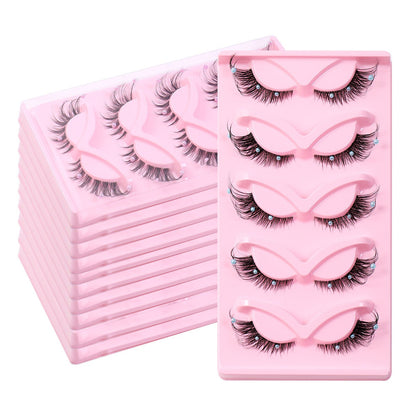 Clear Band Corner Foxy Winged Cat Eye 3D Strip Lashes Silk Party Full False Eyelash Vegan Faux Mink Eyelash With Diamond Pearl