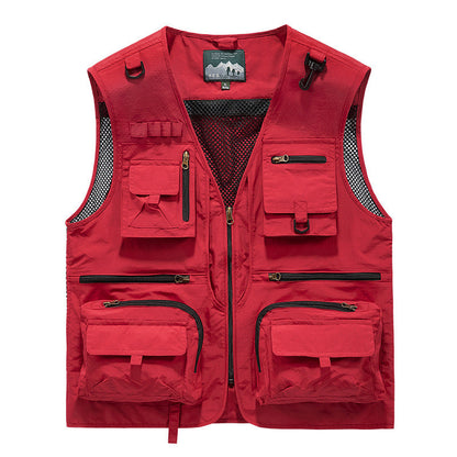 Men’s Summer Tactical Vest: 14-Pocket, Mesh, Ideal for Hiking, Fishing, Photography & Work