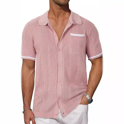 Men's Short Sleeve Pocket Hollow Summer Cardigan