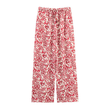 Style Women's Fashion Casual Printed Long Sleeve Top and Wide Leg Pants
