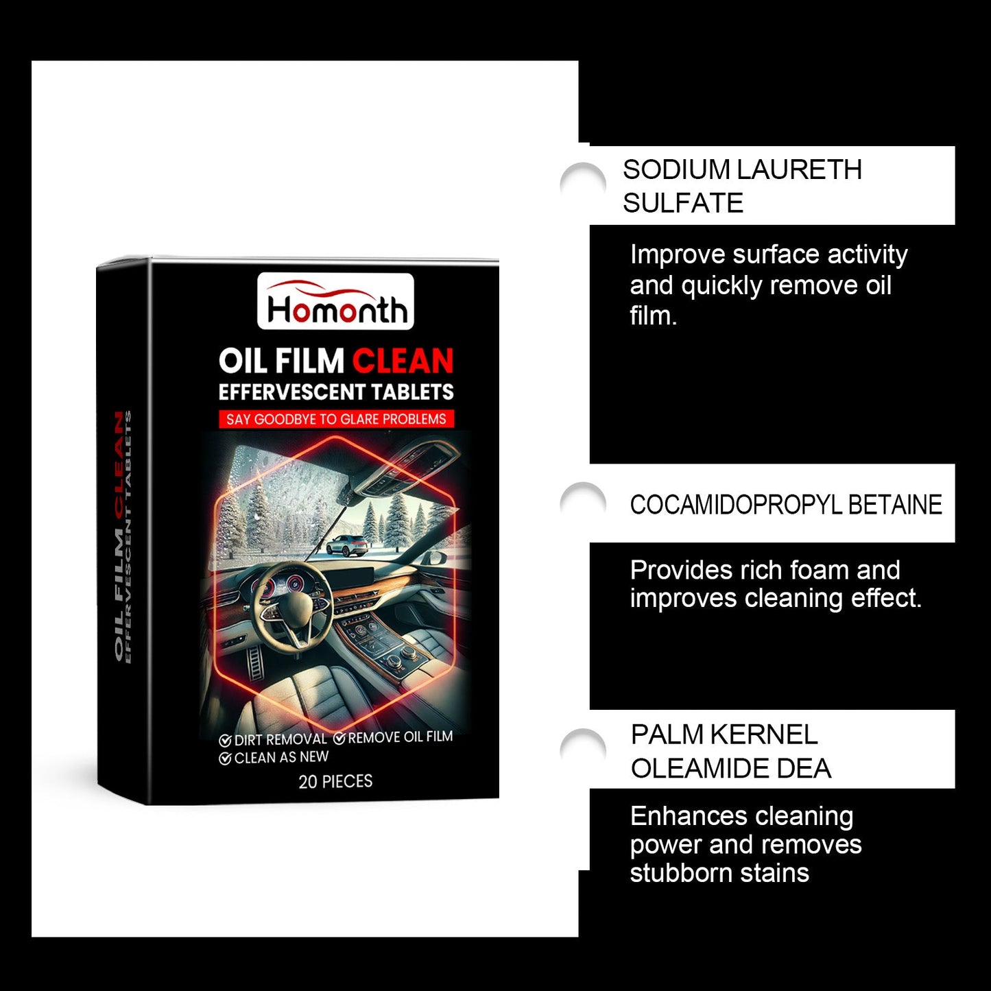 Automotive Windshield Oil Film Effervescent Tablet, Windshield Oil Film Stain Cleaning Effervescent Tablet