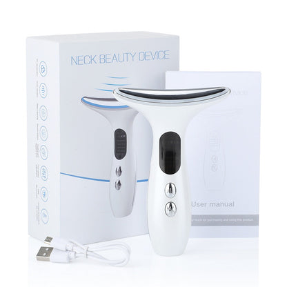 Facial Lift Anti Wrinkle Reduce Double Chin 3 Colors LED Photon Therapy EMS Face Neck Massager Beauty Device