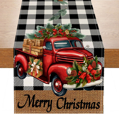 Red car printed table flag Christmas red black checkered linen living room decoration tablecloth