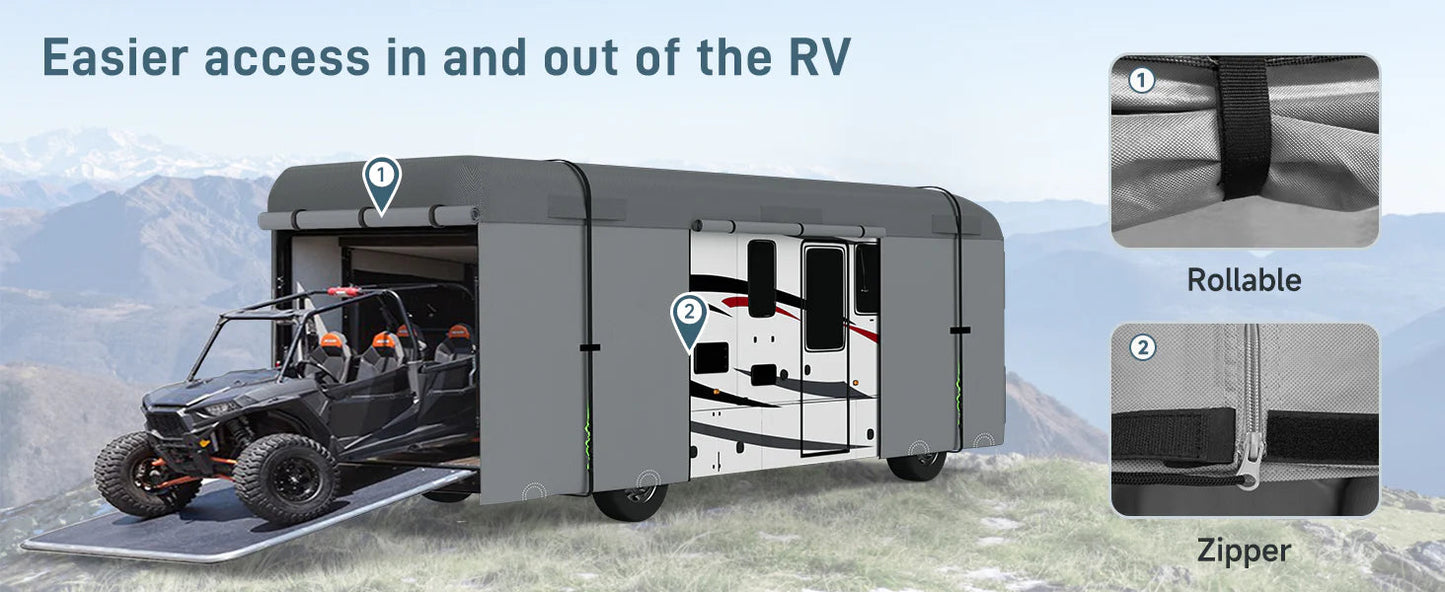 Umbrauto Class A RV Cover Upgraded Heavy Duty 7 Layers Top Windproof Breathable Class A Motorhome Camper Cover,Grey