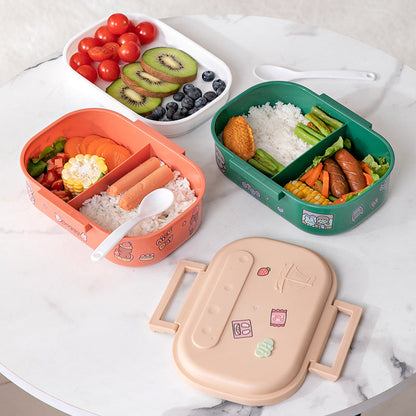 Cartoon cute portable square single layer lunch box with handle lunch box