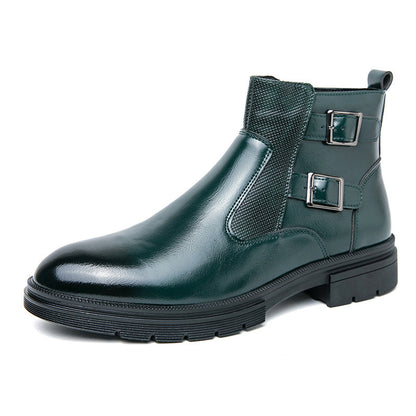 Short High-top Slip-on Leather Boots