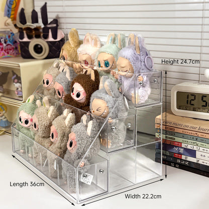 Spacious 3-Layer Display Shelf for Labubu Dolls and Handmade Blind Boxes, Stepped Transparent Acrylic Storage Solution